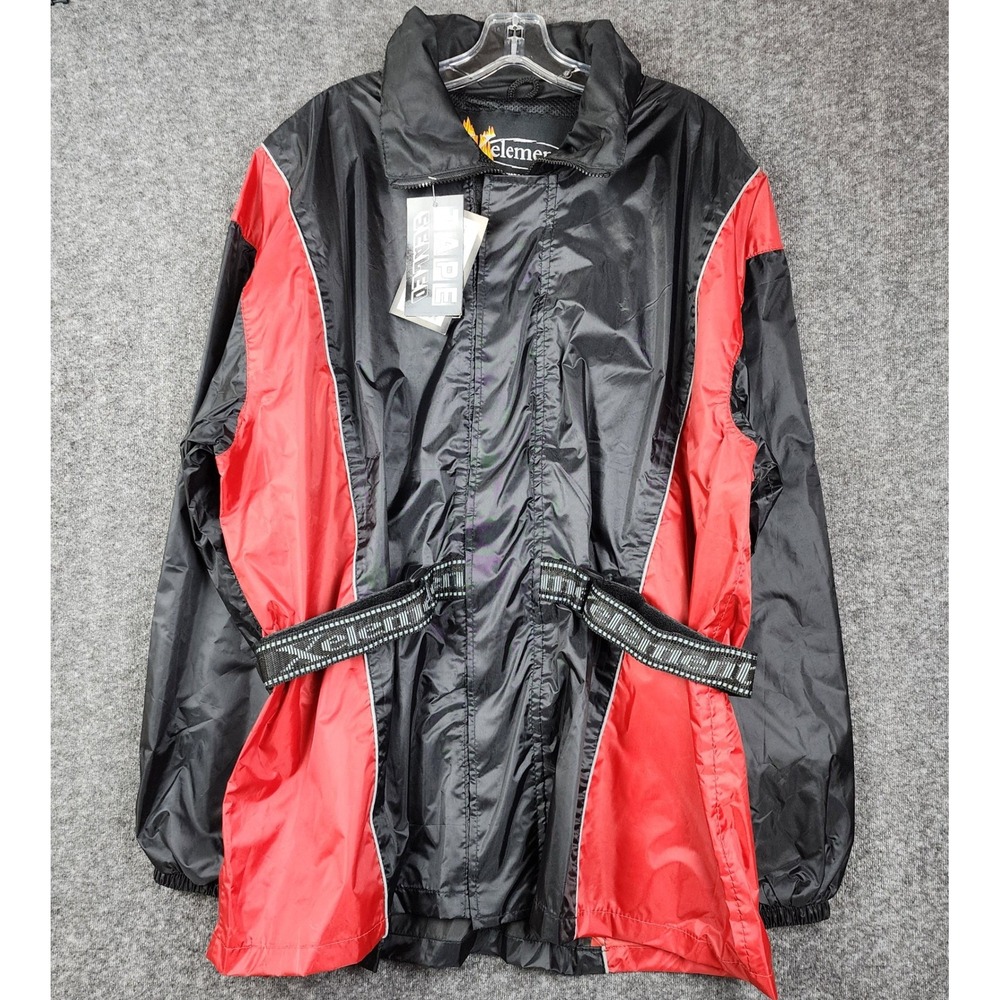 Xelement Motorcycle Rain Jacket Mens XL Black‎ Red Reflective Tape Sealed NWT
